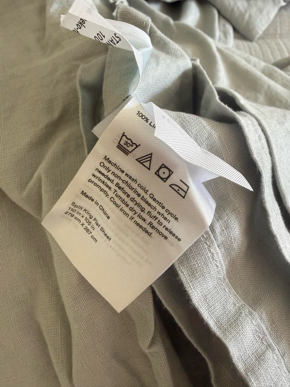 Split king Quince European linen sheet set in mist 214 retail - Picture 5 of 8